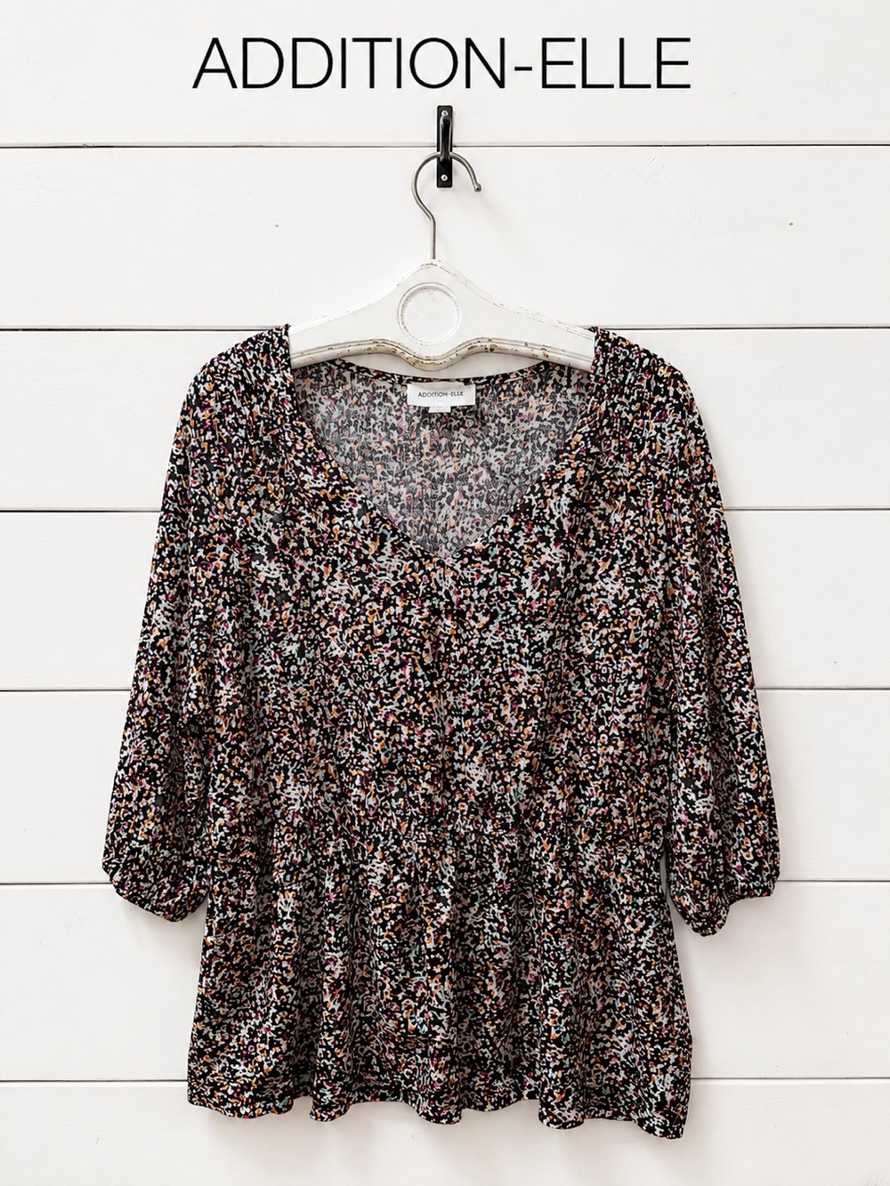 ADDITION ELLE Multicolor Print Peplum Top Size 2X